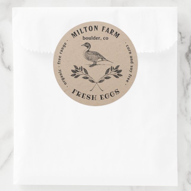 Happy Duck Laurel Branch Egg Carton Round Sticker (Tasche)
