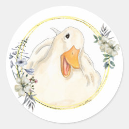 Happy Duck, Süße Tier, handgefertigt, Blumenrahmen Runder Aufkleber