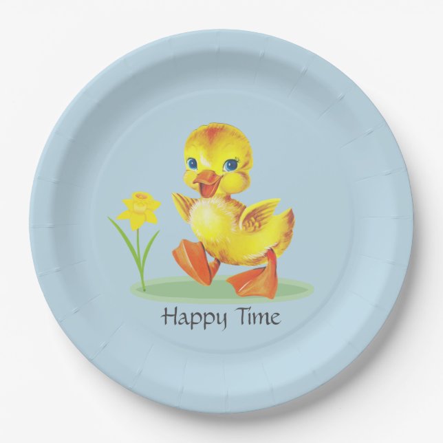 Happy Duckling auf Light Blue Pappteller (Vorderseite)
