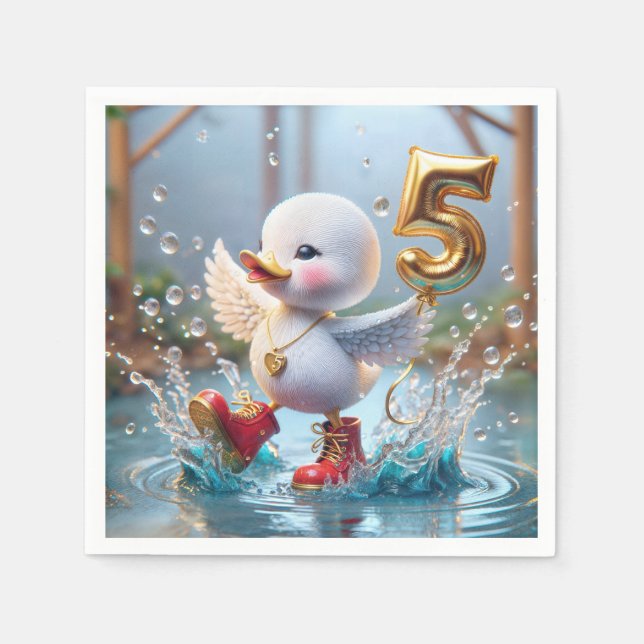 Happy Duckling mit #5 Geburtstagsballon Serviette (Vorderseite)