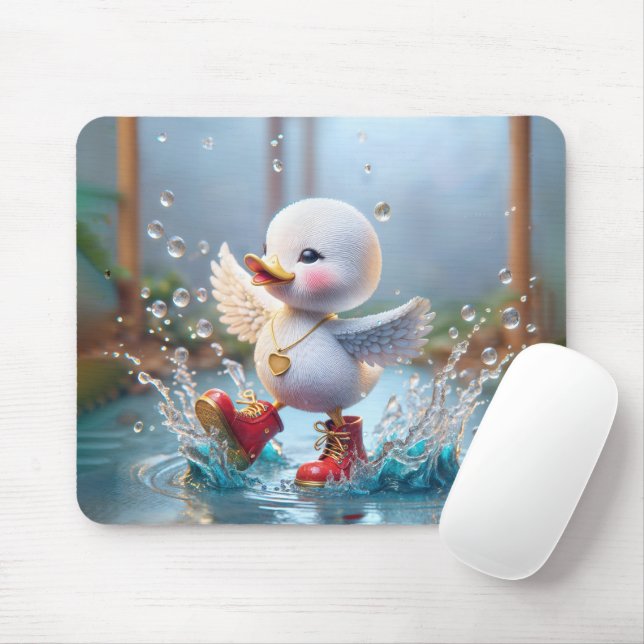 Happy Duckling Wearing Red Rain Boots Mousepad (Mit Mouse)