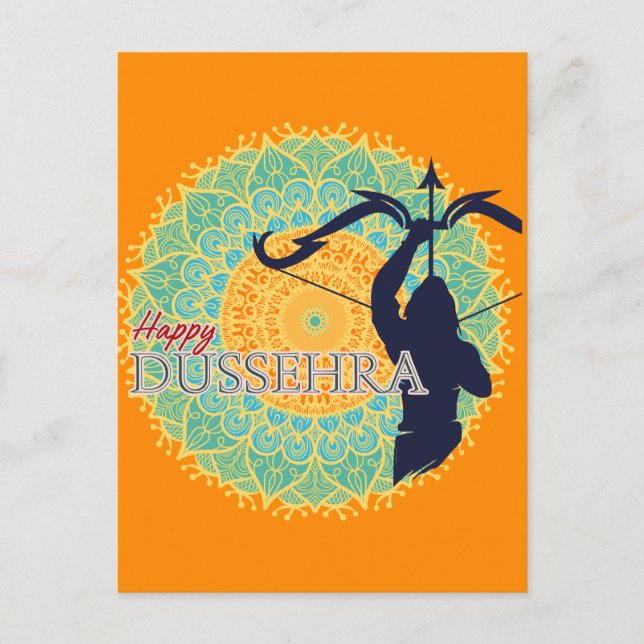 Happy Dussehra Lord Ram mit Bow & Arrow Chakra BG Postkarte (Vorderseite)