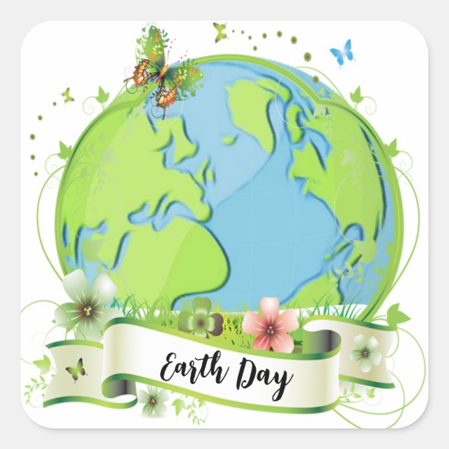 Happy Earth Day 2024 Quadratischer Aufkleber (Vorderseite)