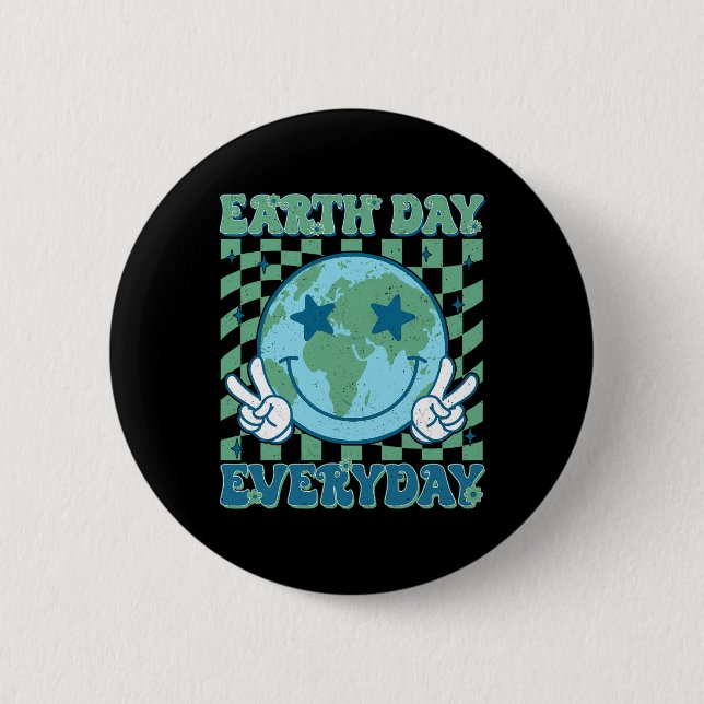 Happy Earth Day 2025 Retro Groovy Earth Day Everyd Button (Vorderseite)