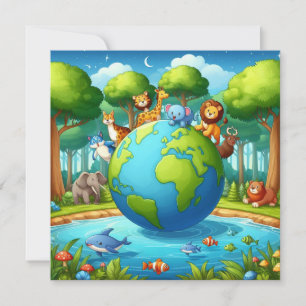 Happy Earth Day - Globe Green Tree Water Continent Feiertagskarte