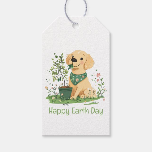 Happy Earth Day Golden Retriever Hundegarten Geschenkanhänger (Vorderseite)