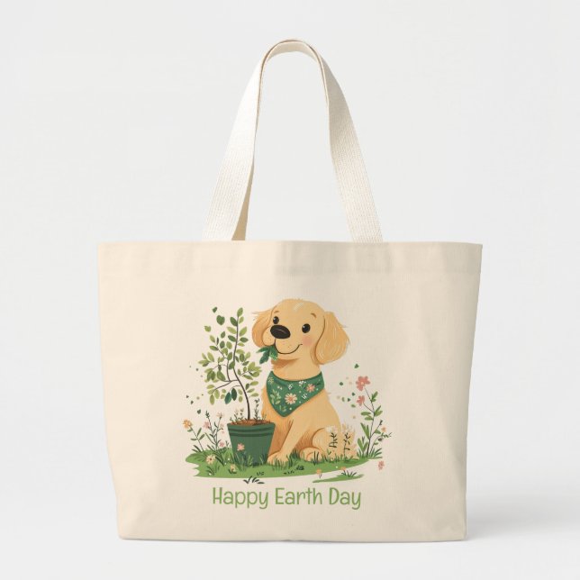 Happy Earth Day Golden Retriever Hundegarten Jumbo Stoffbeutel (Vorne)