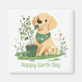 Happy Earth Day Golden Retriever Hundegarten Magnet