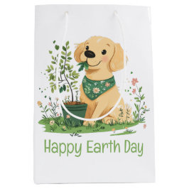 Happy Earth Day Golden Retriever Hundegarten Mittlere Geschenktüte
