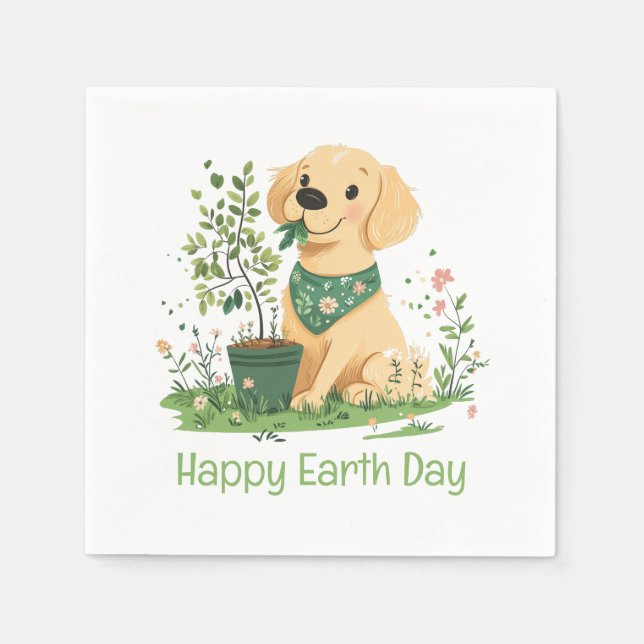 Happy Earth Day Golden Retriever Hundegarten Serviette (Vorderseite)
