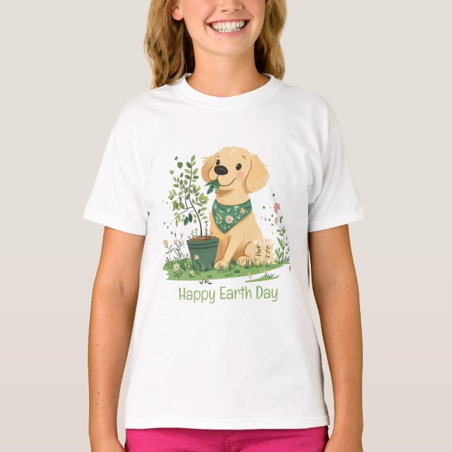 Happy Earth Day Golden Retriever Hundegarten T-Shirt (Vorderseite)