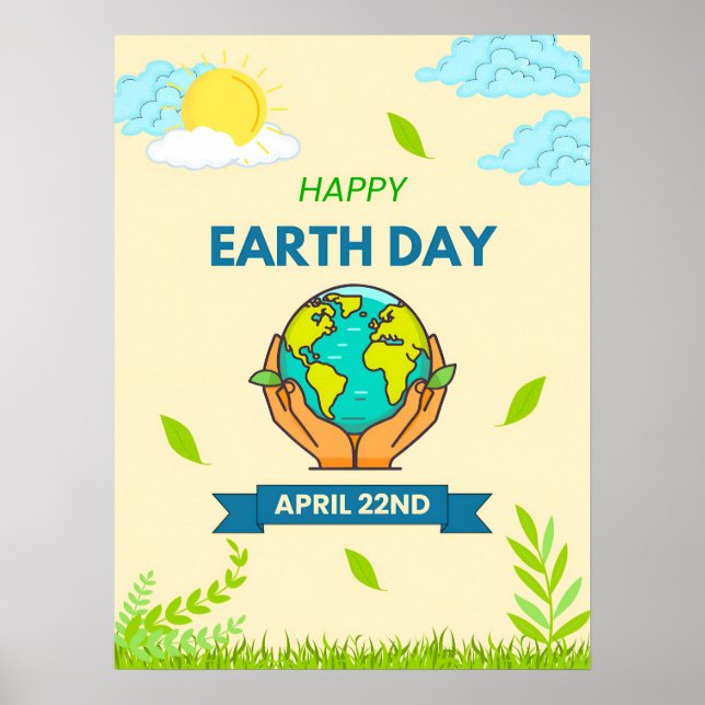 Happy Earth Day Hands Holding Globe 22. April Poster (Vorne)