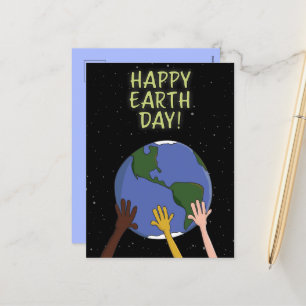 Happy Earth Day Hands Holding Planet im Weltraum Feiertagspostkarte