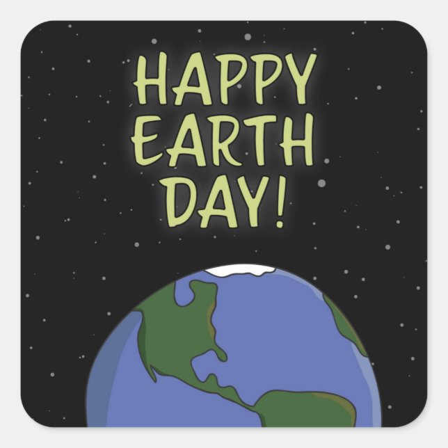 Happy Earth Day Hands Holding Planet im Weltraum Quadratischer Aufkleber (Vorderseite)