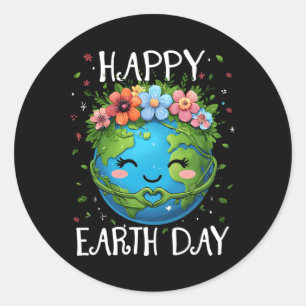 Happy Earth Day Heart Floral Earth Day Jungs Fraue Runder Aufkleber
