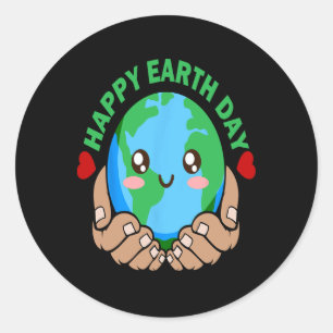 Happy Earth Day Kawaii Planet Nature Lover Environ Runder Aufkleber