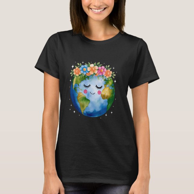 Happy Earth Day mit Blume Friedlich Earth Day Flo T-Shirt (Vorderseite)