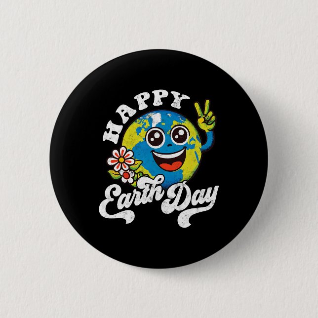 Happy Earth Day Niedlich Peace Sign Blume Button (Vorderseite)