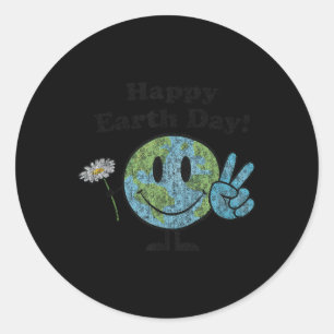 Happy Earth Day Niedlich Peace Sign Blume erschütt Runder Aufkleber