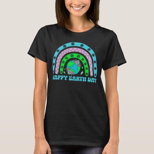 Happy Earth Day Rainbow  Cute Doodle Floral Graphi T-Shirt (Vorderseite)