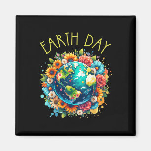 Happy Earth Day Shirt Niedliche Erde mit floraler Magnet