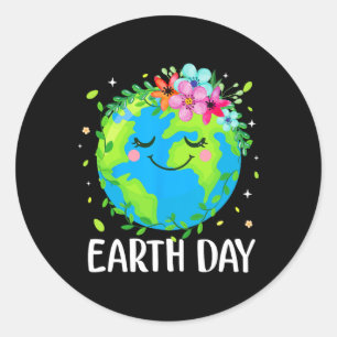 Happy Earth Day Shirt Niedliche Erde mit floraler  Runder Aufkleber