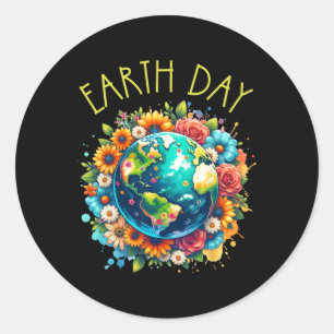 Happy Earth Day Shirt Niedliche Erde mit floraler  Runder Aufkleber