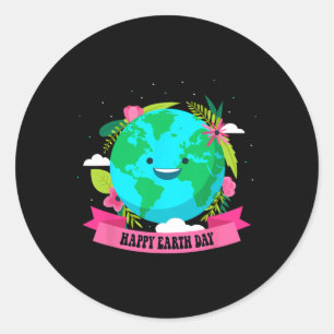 Happy Earth Day Shirt Niedliche Erde mit floraler Runder Aufkleber