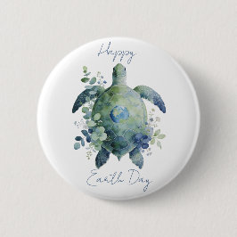 Happy Earth Day Turtle Design Button