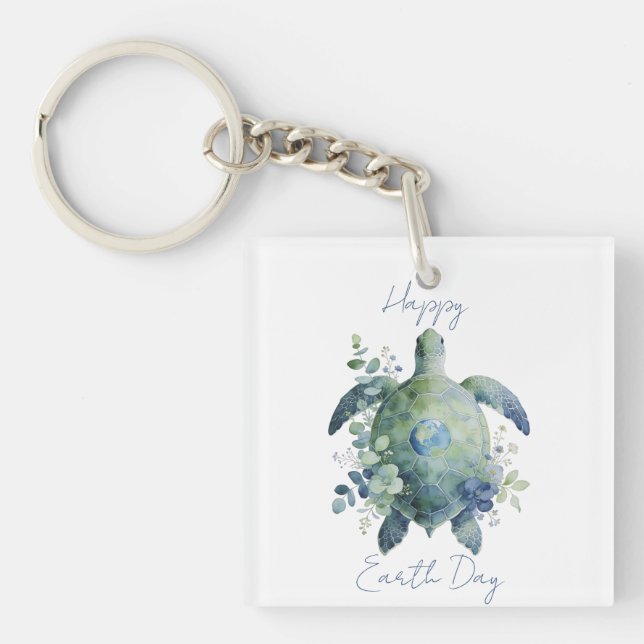 Happy Earth Day Turtle Design Schlüsselanhänger (Vorderseite)