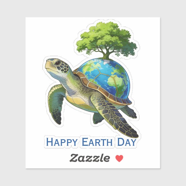 Happy Earth Day Turtle Planet and Tree Aufkleber (Blatt)
