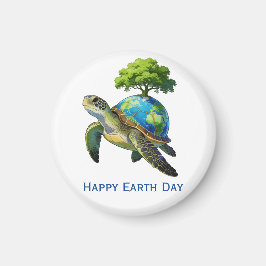 Happy Earth Day Turtle Planet and Tree Magnet