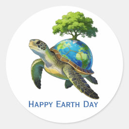 Happy Earth Day Turtle Planet and Trees Runder Aufkleber