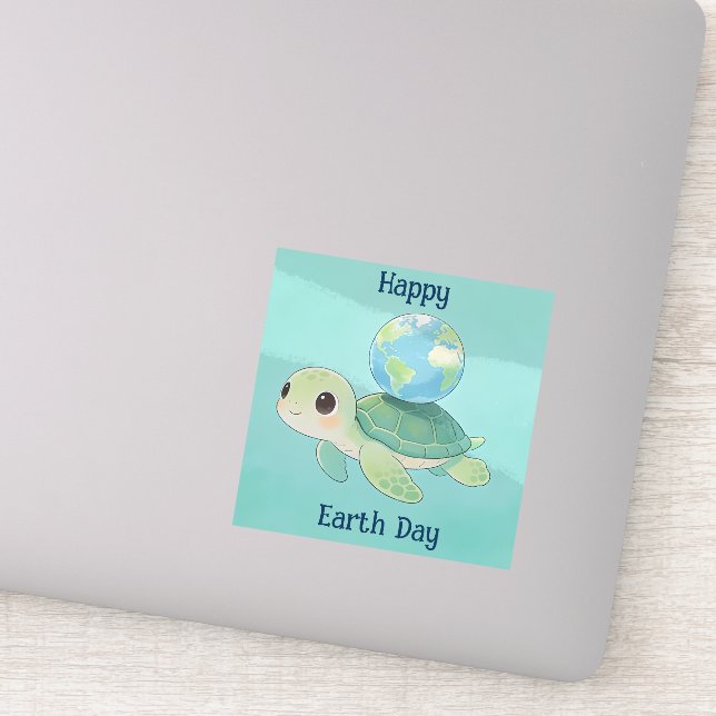 Happy Earth Day Turtle with Globe Aufkleber (Detail)
