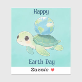 Happy Earth Day Turtle with Globe Aufkleber