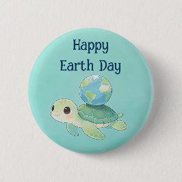 Happy Earth Day Turtle with Globe Button