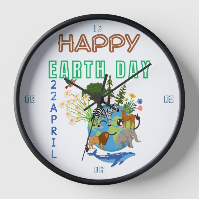 Happy Earth Day Wall Clock Uhr (Vorderseite)