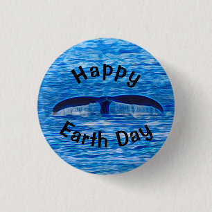 Happy Earth Day Whale Tail Blue Ocean Button