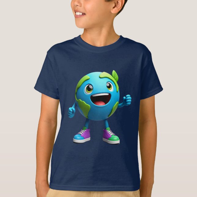 Happy Earth Kids T-Shirt Cute Planet Cartoon (Vorderseite)