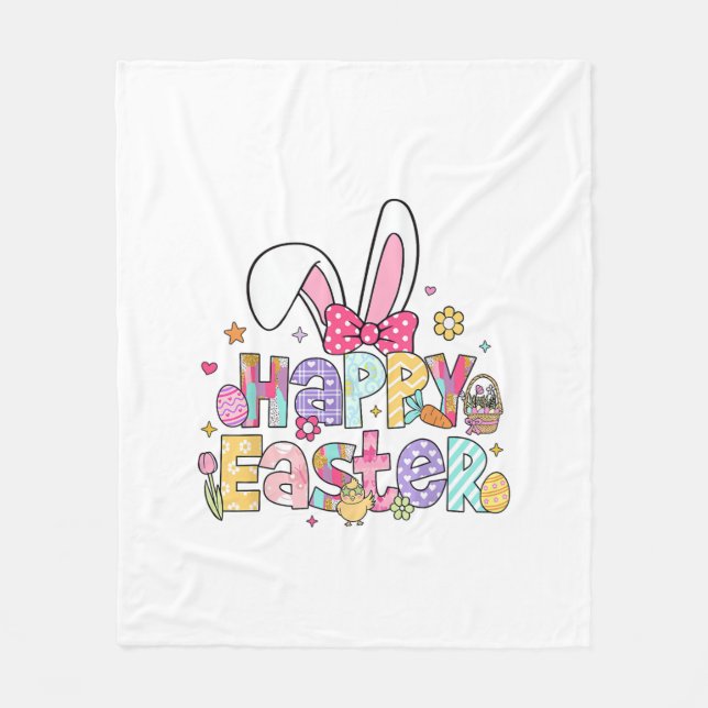 Happy Easter 2026 Cute Bunny Rabbit Easter Day Wom Fleecedecke (Vorderseite)