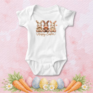 Happy Easter 3 Charming Plaid Bunnies Baby Strampler