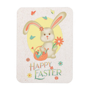 Happy Easter Adorable Bunny Floral Modernst Magnet