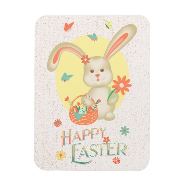 Happy Easter Adorable Bunny Floral Modernst Magnet (Vertikal)