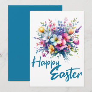 Happy Easter Aquarell Spring Blume Bouquet Feiertagskarte