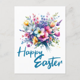 Happy Easter Aquarell Spring Blume Bouquet Feiertagspostkarte