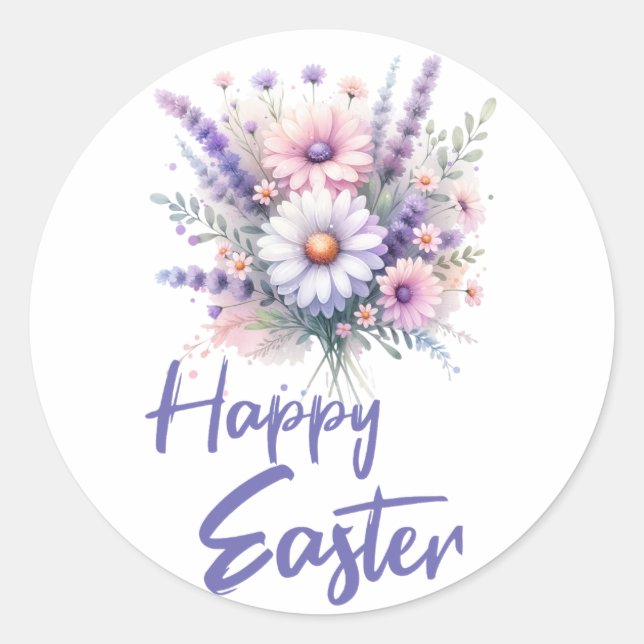 Happy Easter Aquarell Spring Blume Bouquet Runder Aufkleber (Vorderseite)