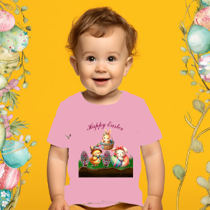 Happy Easter Baby Animals Chick Rabbit Eggs Basket Baby T-shirt