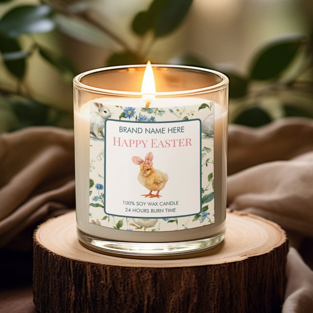 Happy Easter Baby Chick Custom Candle Label Quadratischer Aufkleber (Von Creator hochgeladen)