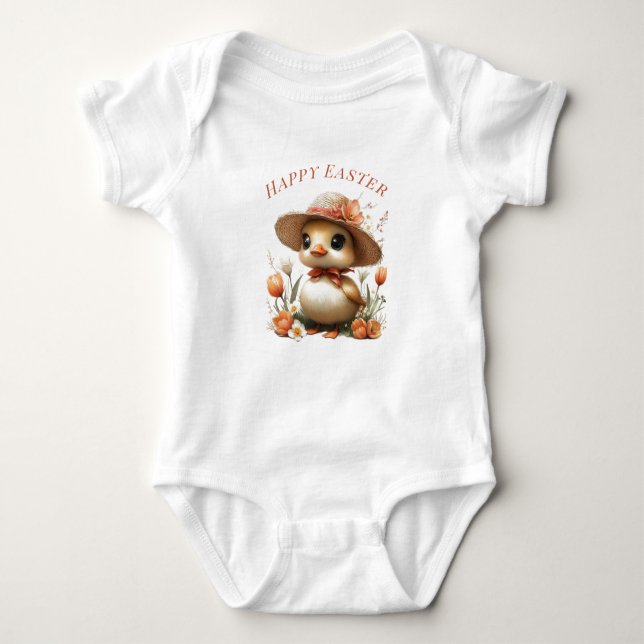 Happy Easter Baby Duckling Strohhut Tulips Strampler (Vorderseite)