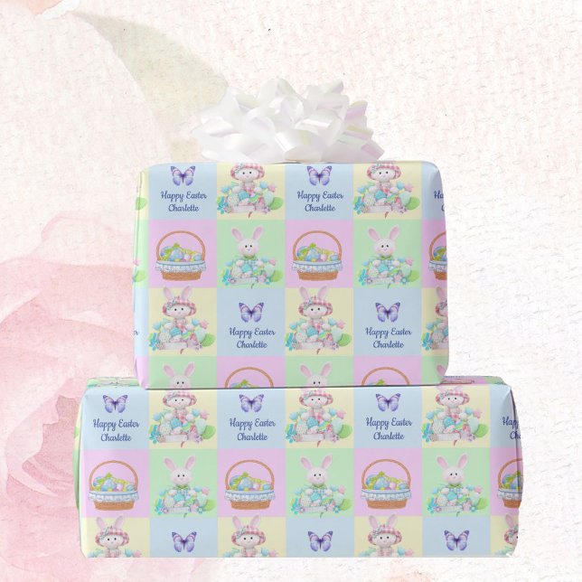Happy Easter Baby's Name Soft Pastels Bunny Geschenkpapier (Von Creator hochgeladen)